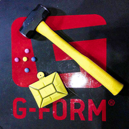 The ultimate test - trying to crush a Smartie protected by G-Form technology with a hammer 