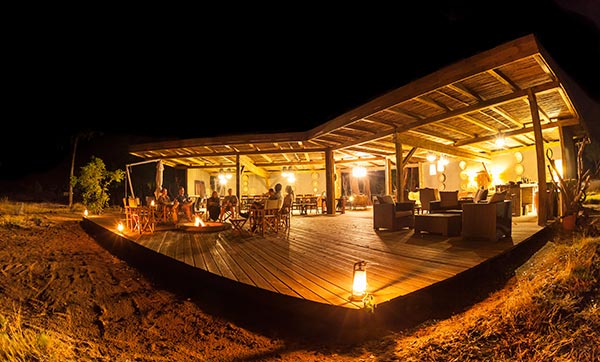The lounge and fire deck at Wilderness Safaris Davisons Camp