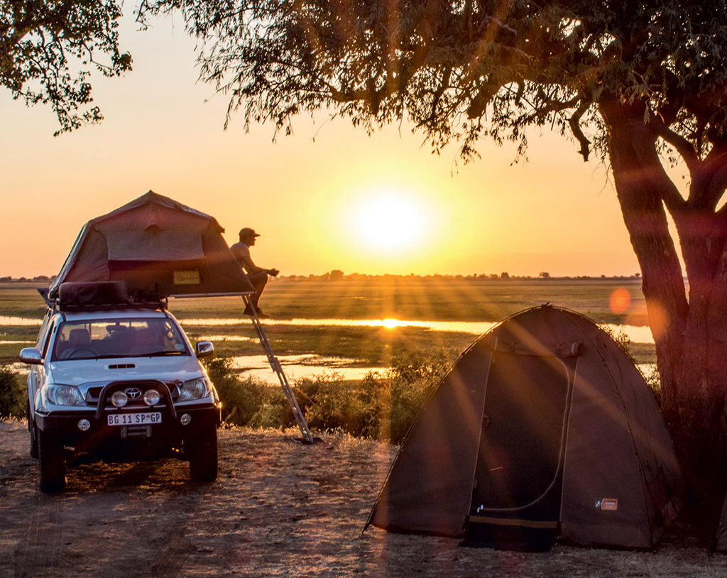 Watch the sun disappear into the Chobe River from the riverfront campsites at Ihaha.