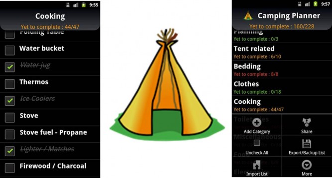Camping checklist app