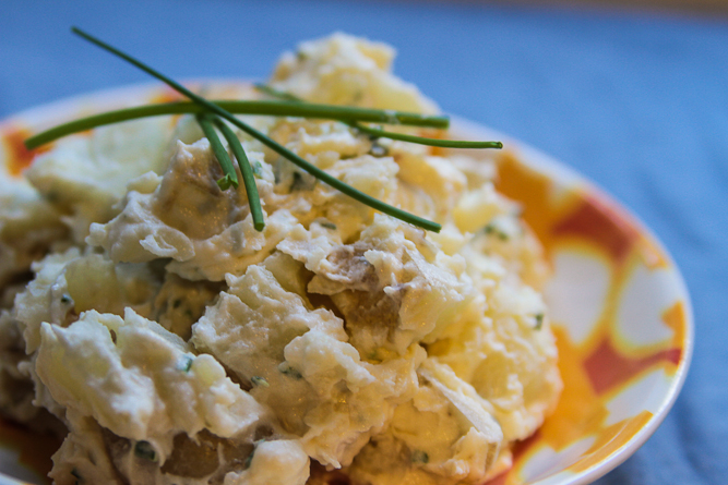 Roasted garlic potato salad picnic