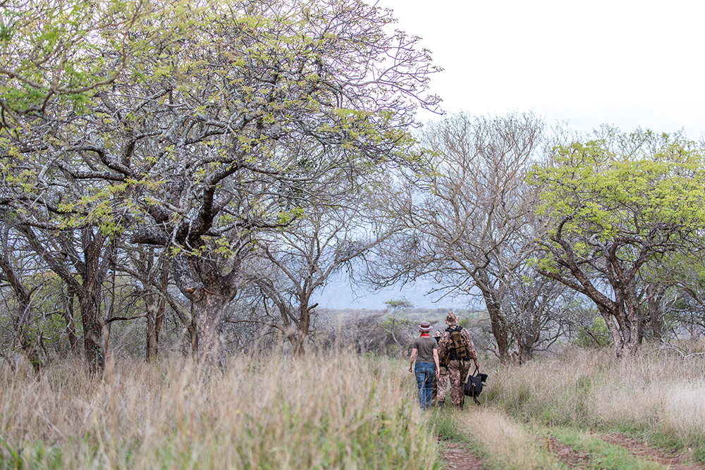 Following in the footsteps of Sabelo and Moneni Gumbi, rangers at Somkhanda. Photo by Teagan Cunniffe.