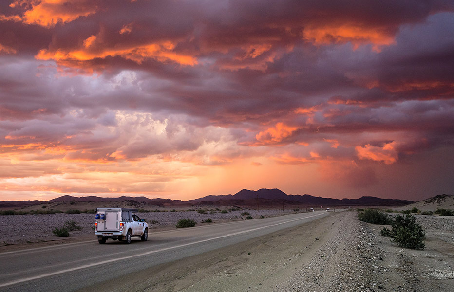 Rainfall is unpredictable and scarce in southern Namibia. Itâ€™s not often thereâ€™s enough cloud cover for sunsets like these. For the best chance of fiery skies, drive the D278 to Ai-Ais on a late summerâ€™s evening.
