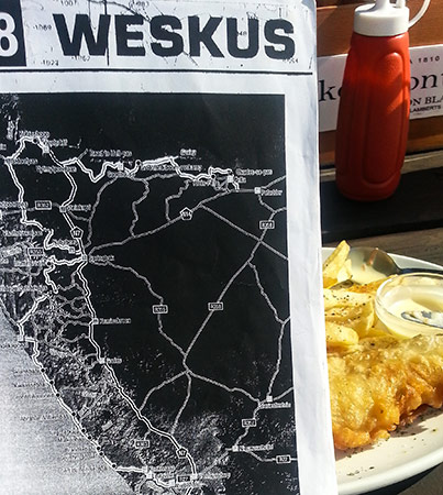 Our dog-eared 4x4 trail map from the Weskus Kombuis.