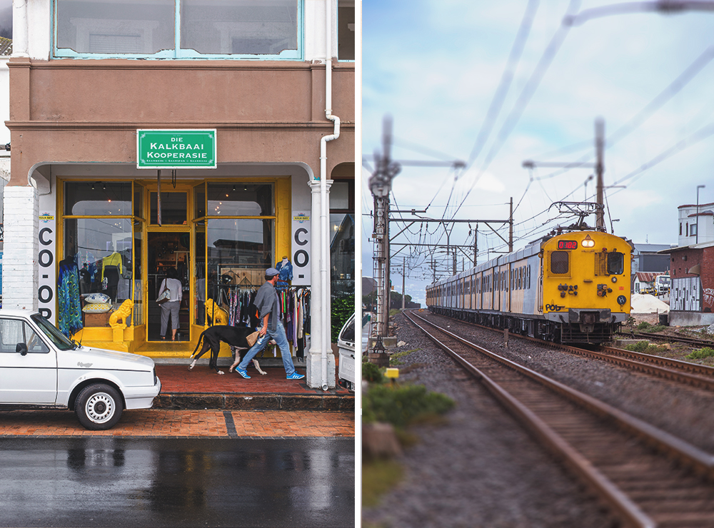 One of the Kalk Bay Co-ops, and the familiar railway the runs along the beachfront. Image by Teagan Cunniffe.