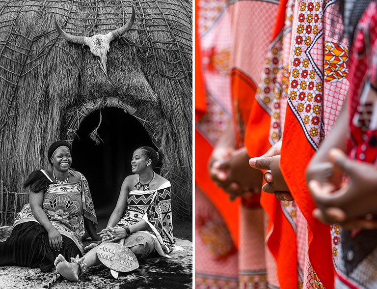 Mantenga Cultural Village. Dancers in traditional Swazi cloth.