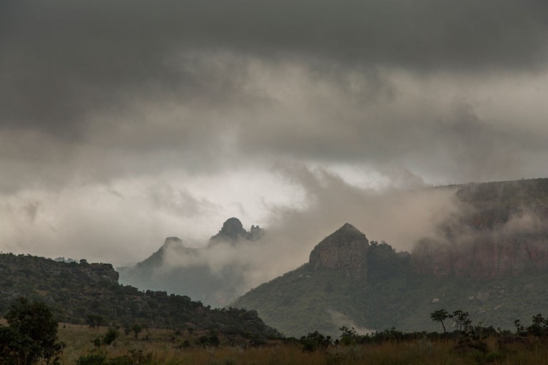 The three rondavels, cloaked in mist. Photo by Teagan Cunniffe.