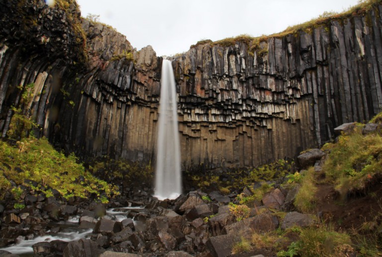 Svartifoss (Black Falls), so named for the dark coloured lava columns that form the back drop for this beautiful waterfall.
