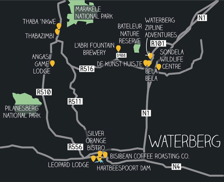 Waterberg map - Getaway magazine