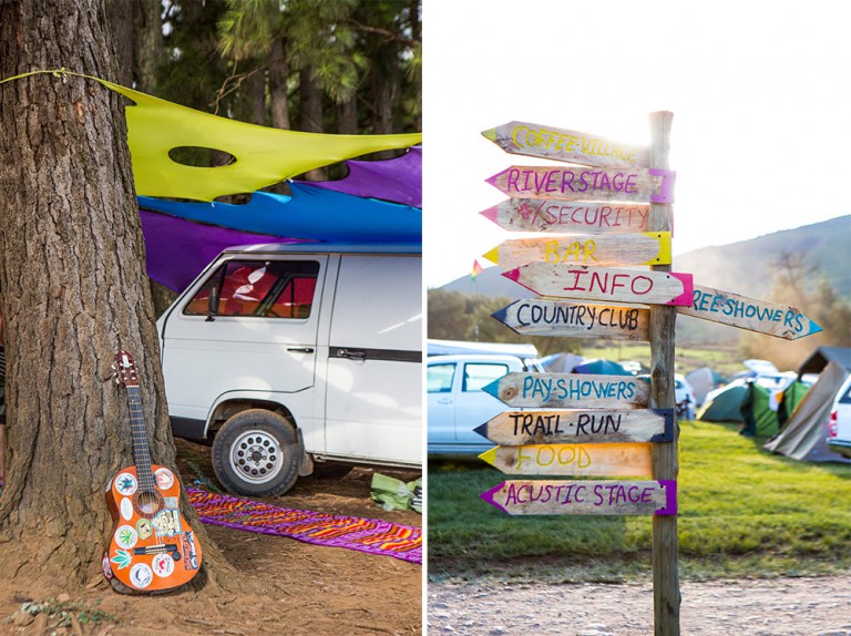 Campsite music and colourful signboards in case you get lost. Photo by Teagan Cunniffe.