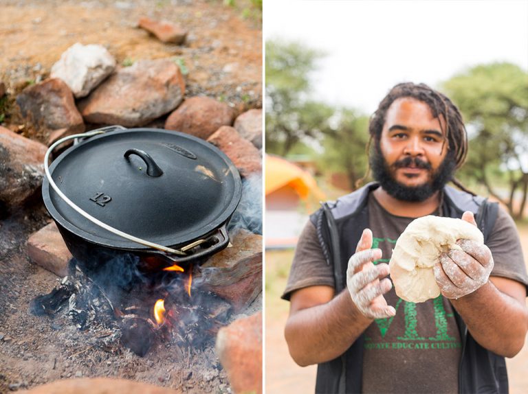 Marshall set about making a delicious vegetarian potjie and bread