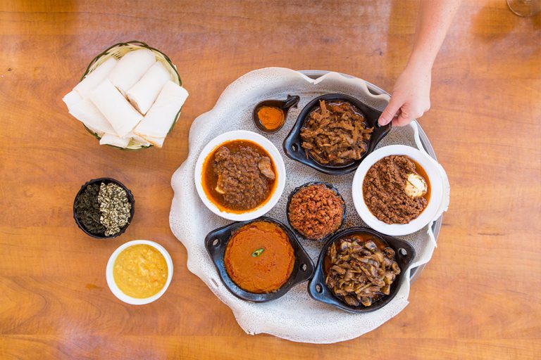 Ethiopian cuisine at the Habesha Cafe is best shared, so you can mix and match dishes.
