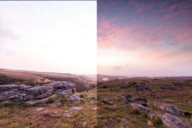 On the left, without filters. On the right, the effect of the 0.6 Hard and 0.9 Soft ND grad combined