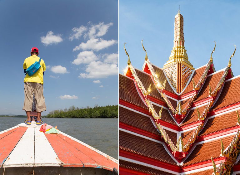 Calm waters, and the glittering roof of a Trang temple. 