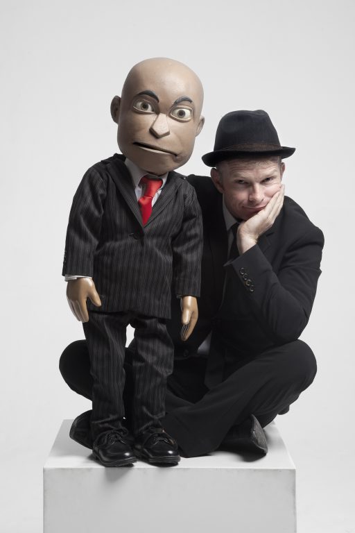 Conrad and Chester, the puppet political analyst. Image courtesy of Johannesburg International Comedy Festival