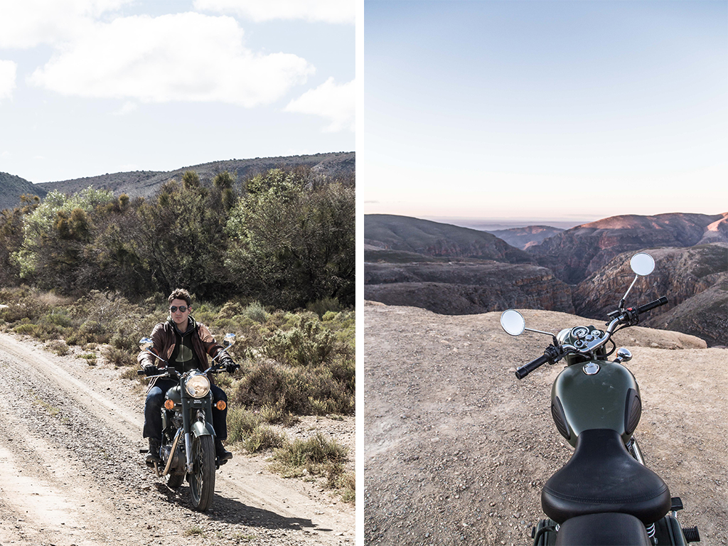 LEFT Quick ride-by outside Ronnies Sex Shop. RIGHT Top of Swartberg Pass, looking towards Prince Albert.