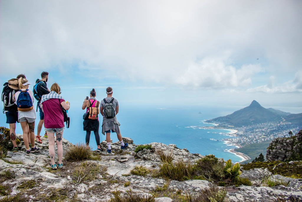 A few more friends joined us for the Sunday leg of the hike. Once we were up Llandudno Ravine we were granted excellent views of Camps Bay, Lionâ€™s Head and Robben Island. Photo by Matthew Sterne 