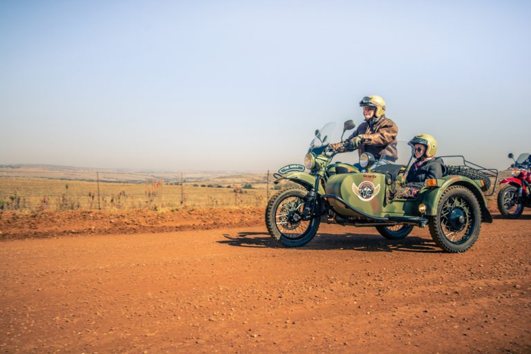 The Ural sidecar trip explores back roads, stopping along the way for refreshments. 