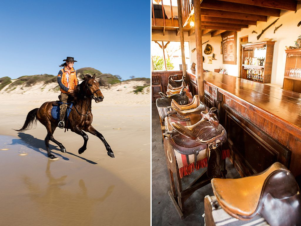 El Paso riding guide and stable manager Marzaan Jansen Vuuren living the Wild West dream in Southern Mozambique; The El Paso bar.