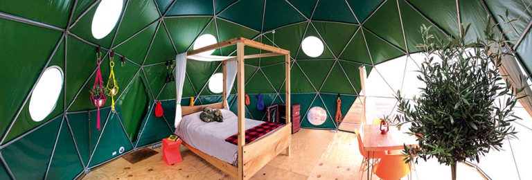 The quirky interior of Welcombe Pod at Loveland Farm