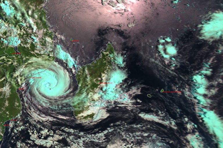 A satellite image of tropical cyclone Idai on the morning or 13 March 2019. Image: SA Weather Services.