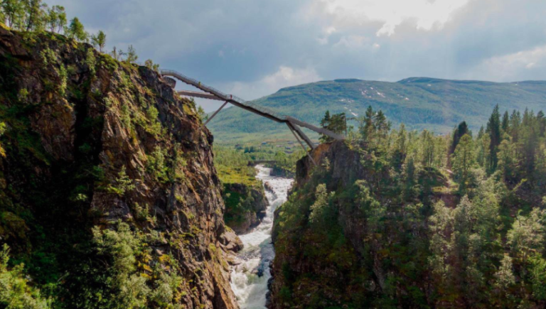 Bridge in Norway offers grand views of Vøringsfossen waterfall