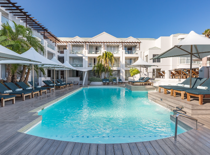 A pool view of the Bay Hotel 