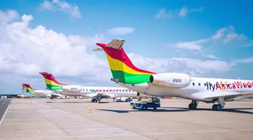 Africa World Airlines Embraer E190, Ghana airline fleet upgrade, Accra airport regional flights, West Africa aviation growth, Embraer E190 cabin Africa, Ghana travel connectivity expansion, African airlines modern aircraft, regional jet upgrade Africa, Accra aviation hub development, airline capacity increase West Africa, Getaway Magazine