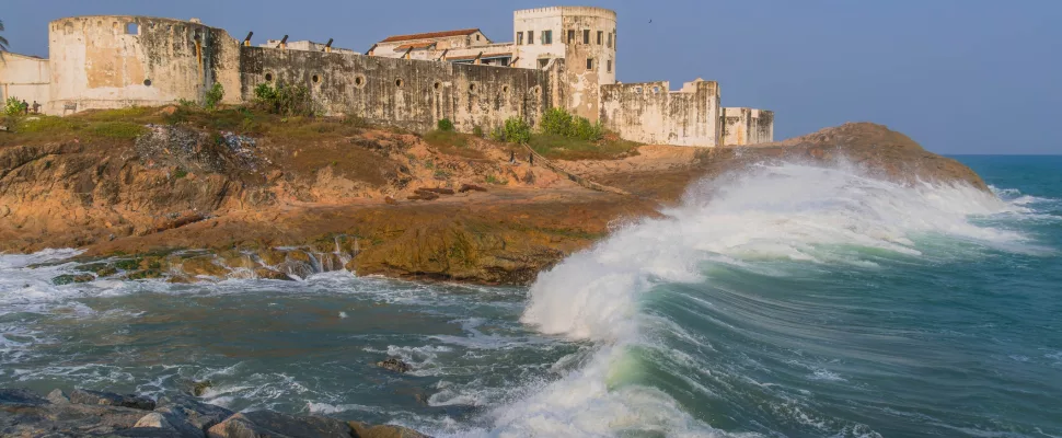 Ghana tourism beaches, Accra skyline travel, Cape Coast Castle heritage site, Ghana eco tourism rainforest, West Africa travel culture, ITB Berlin Ghana stand, Ghana traditional festivals Kwahu Easter, Ghana coastline aerial view, African tourism marketing event, Ghana travel experience culture, Getaway Magazine
