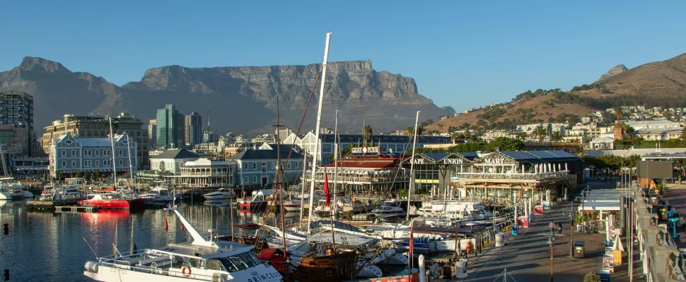 Cape Town superyacht marina, V&A Waterfront harbour yachts, Quay 7 marina development, luxury yachts Cape Town coast, South Africa sailing routes, superyacht docking facilities Africa, Cape maritime infrastructure, V&A Waterfront aerial marina, yacht repair dock Cape Town, Atlantic Seaboard yachts, Getaway Magazine