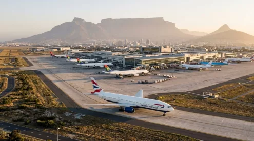 Cape Town International Airport runway, aircraft fuel leak South Africa, airport emergency response Cape Town, ACSA safety procedures, planes at Cape Town airport, aviation incident runway South Africa, airport ground handling teams, flight operations Cape Town airport, travel hub South Africa, airport infrastructure Cape Town, Getaway Magazine