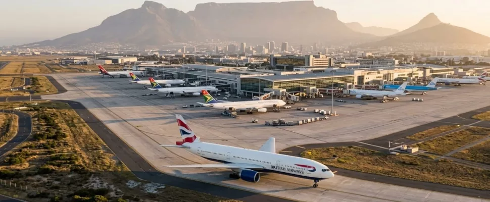Cape Town International Airport runway, aircraft fuel leak South Africa, airport emergency response Cape Town, ACSA safety procedures, planes at Cape Town airport, aviation incident runway South Africa, airport ground handling teams, flight operations Cape Town airport, travel hub South Africa, airport infrastructure Cape Town, Getaway Magazine